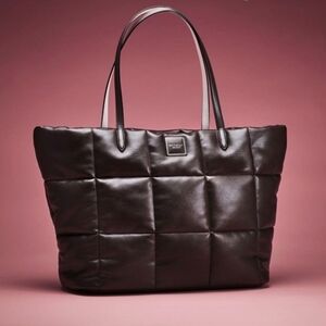 Victoria's Secret Quilted Puffer Tote Handbag XL Rich Brown BNWT SO 5☆